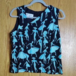 VINTAGE!!  Anne De Villers Paris Top - Black with Teal Blue Paris Models